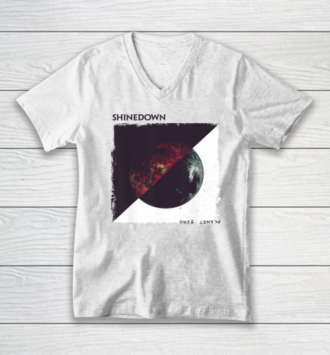 Shinedown Planet Zero White V-Neck T-Shirt