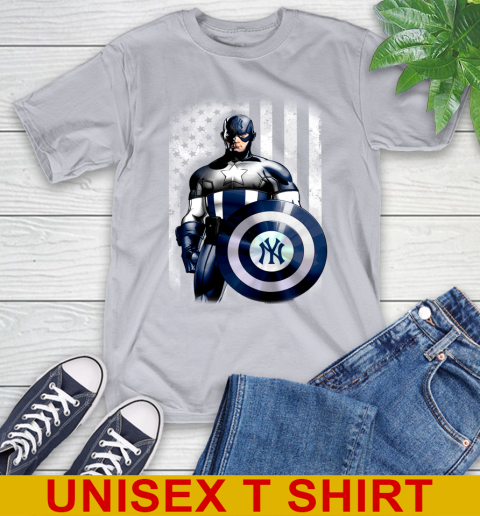 New York Yankees MLB Baseball Captain America Marvel Avengers American Flag Shirt T-Shirt 5