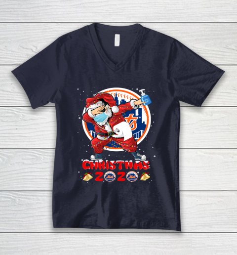 New York Mets Funny Santa Claus Dabbing Christmas 2020 MLB V-Neck T-Shirt 2