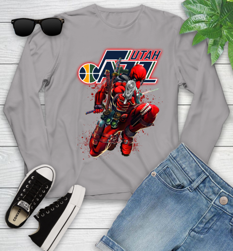 NBA Deadpool Marvel Comics Sports Basketball Utah Jazz Youth Long Sleeve 5