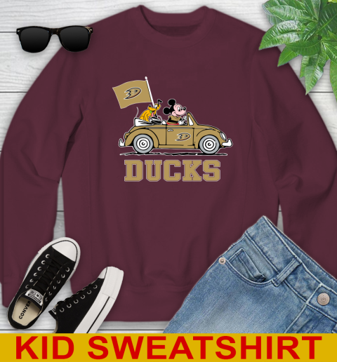 NHL Hockey Anaheim Ducks Pluto Mickey Driving Disney Shirt Youth Sweatshirt 5