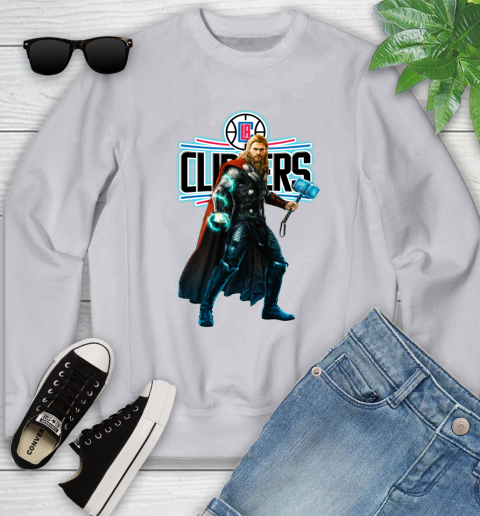 NBA Thor Avengers Endgame Basketball Los Angeles Clippers Youth Sweatshirt 4
