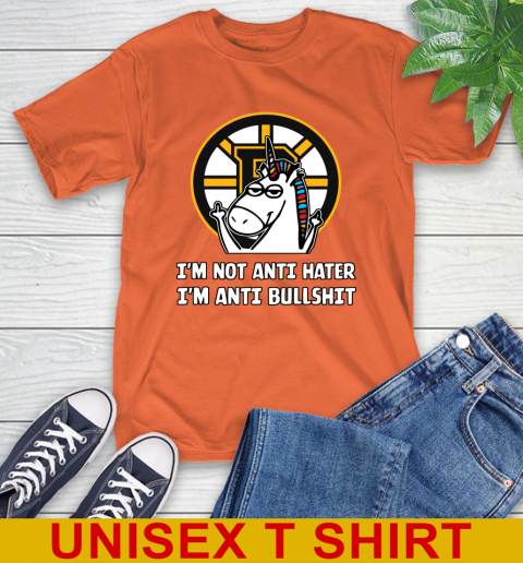 Boston Bruins NHL Hockey Unicorn I'm Not Anti Hater I'm Anti Bullshit T-Shirt 5