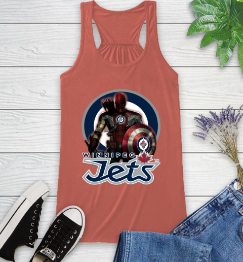 NHL Captain America Thor Spider Man Hawkeye Avengers Endgame Hockey Winnipeg Jets Racerback Tank 4