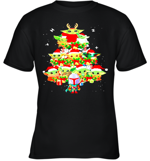 Baby Yoda And The Mandalorian Merry Christmas Tree Gift Youth T-Shirt