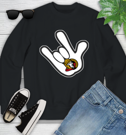 Ottawa Senators NHL Hockey Mickey Rock Hand Disney Youth Sweatshirt 2