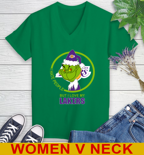 Los Angeles Lakers NBA Christmas Grinch I Hate People But I Love My Favorite Basketball Team Women's V-Neck T-Shirt 6