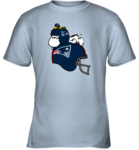 zvpn snoopy and woodstock resting on new englands patriots helmet youth t shirt 26 front light blue