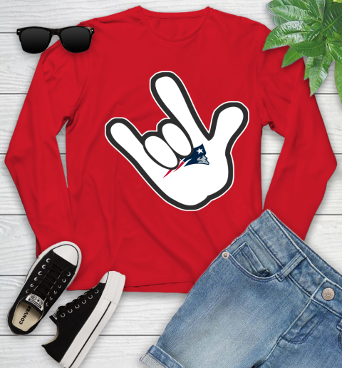 New England Patriots NFL Football Mickey Rock Hand Disney Youth Long Sleeve 11