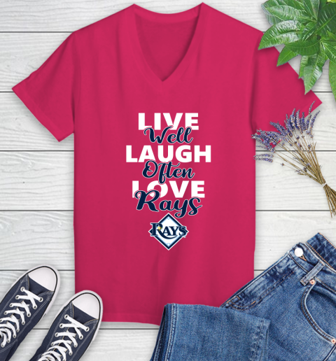 MLB Baseball Tampa Bay Rays Live Well Laugh Often Love Shirt Women's V-Neck T-Shirt 7