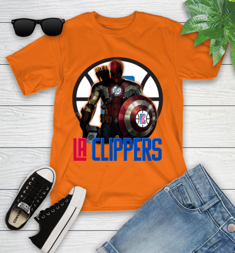 LA Clippers NBA Basketball Captain America Thor Spider Man Hawkeye Avengers Youth T-Shirt 7