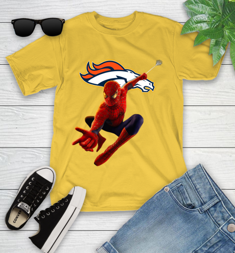 NFL Spider Man Avengers Endgame Football Denver Broncos Youth T Shirt Tee For Sports