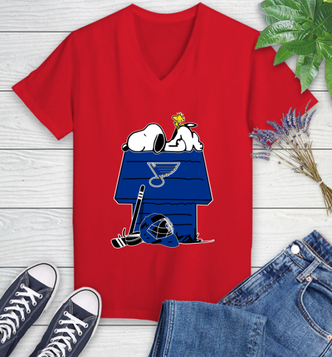 St.Louis Blues NHL Hockey Snoopy Woodstock The Peanuts Movie Women's V-Neck T-Shirt 12