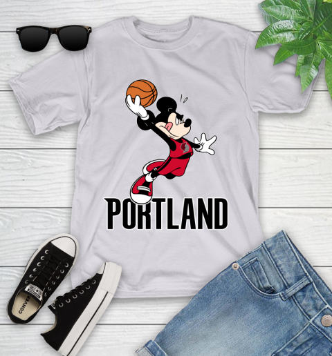 NBA Basketball Portland Trail Blazers Cheerful Mickey Mouse Shirt Youth T-Shirt 4