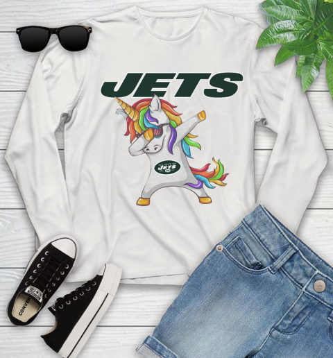 New York Jets NFL Football Funny Unicorn Dabbing Sports Youth Long Sleeve 12