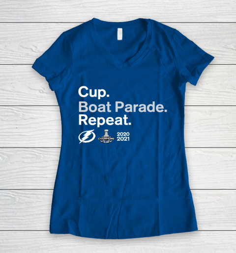 Cup Boat Parade Repeat Tampa bay Lightnings Stanley Hockey 2021 Women's V-Neck T-Shirt 7