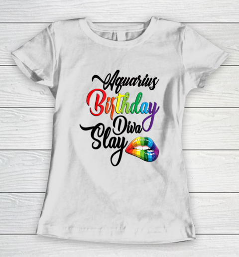 Womens Aquarius Queen March February Girl Birthday Diva Slay Zodiac Women s T Shirt Tee For Sports