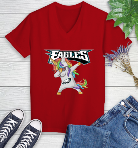 Philadelphia Eagles NFL Football Funny Unicorn Dabbing Sports Women's V-Neck T-Shirt 12