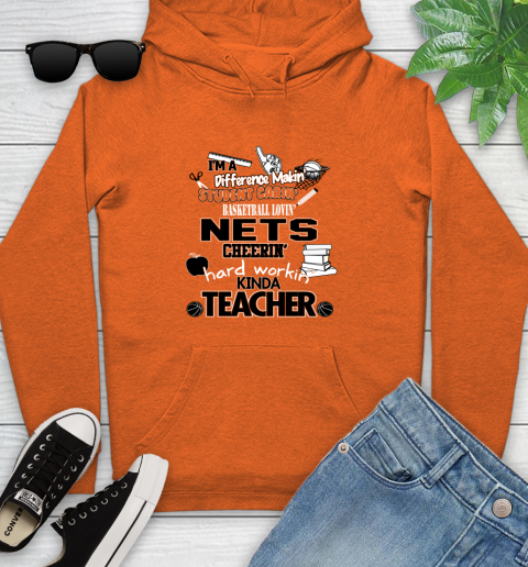 Brooklyn Nets NBA I'm A Difference Making Student Caring Basketball Loving Kinda Teacher Youth Hoodie 4