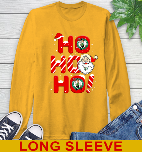 Boston Celtics NBA Basketball Ho Ho Ho Santa Claus Merry Christmas Shirt Long Sleeve T-Shirt 2