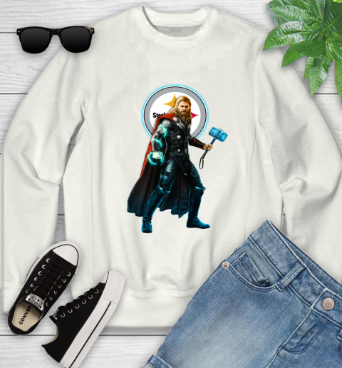 NFL Thor Avengers Endgame Football Pittsburgh Steelers Youth Sweatshirt