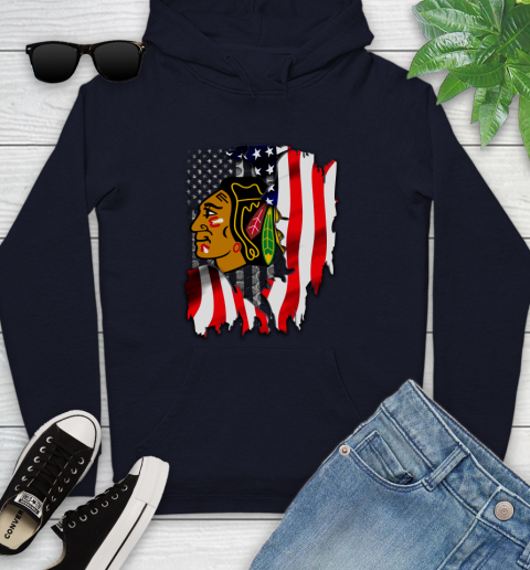 Chicago Blackhawks NHL Hockey American Flag Youth Hoodie 3