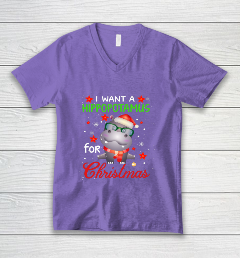 I Want A Hippopotamus For Christmas Funny Hippo Gifts V-Neck T-Shirt 8