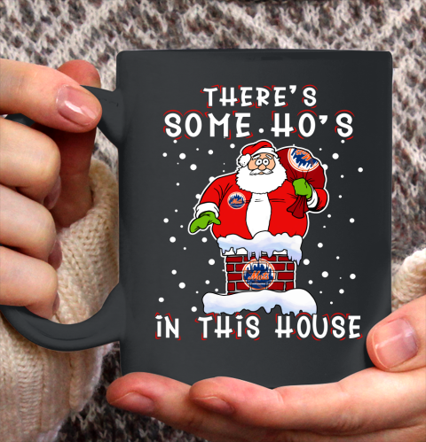 New York Mets Christmas There Is Some Hos In This House Santa Stuck In The Chimney MLB Ceramic Mug 11oz