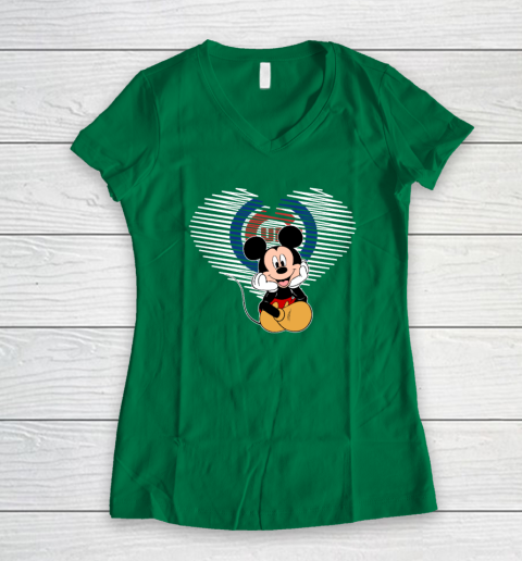 MLB Chicago Cubs The Heart Mickey Mouse Disney Baseball Women's V-Neck T-Shirt 4