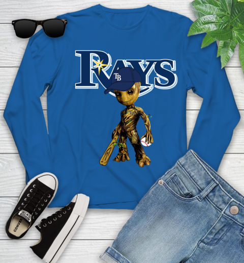 MLB Tampa Bay Rays Groot Guardians Of The Galaxy Baseball Youth Long Sleeve 9