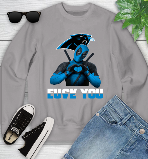 NHL Carolina Panthers Deadpool Love You Fuck You Football Sports Youth Sweatshirt 3