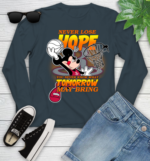Houston Rockets NBA Basketball Mickey Disney Never Lose Hope Youth Long Sleeve 9