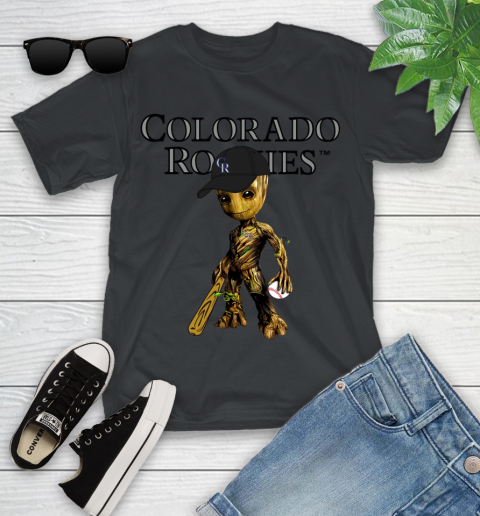 MLB Colorado Rockies Groot Guardians Of The Galaxy Baseball Youth T-Shirt 2