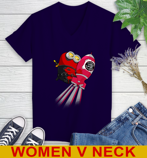 NBA Basketball Toronto Raptors Deadpool Minion Marvel Shirt Women's V-Neck T-Shirt 3