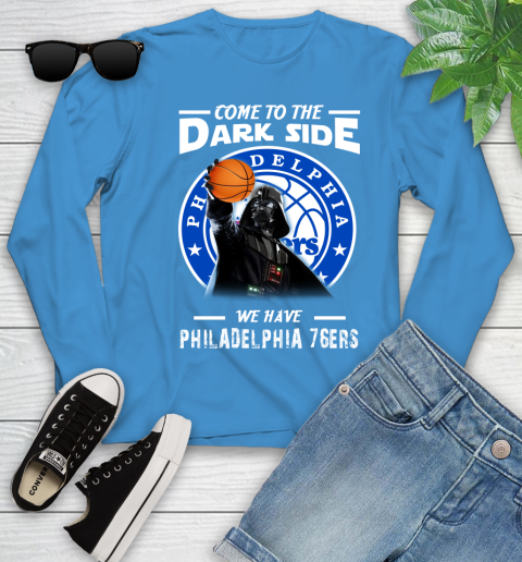 NBA Come To The Dark Side We Have Philadelphia 76ers Star Wars Darth Vader Basketball Youth Long Sleeve 8