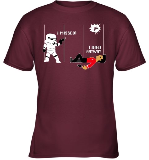 x3k6 star wars star trek a stormtrooper and a redshirt in a fight shirts youth t shirt 26 front maroon