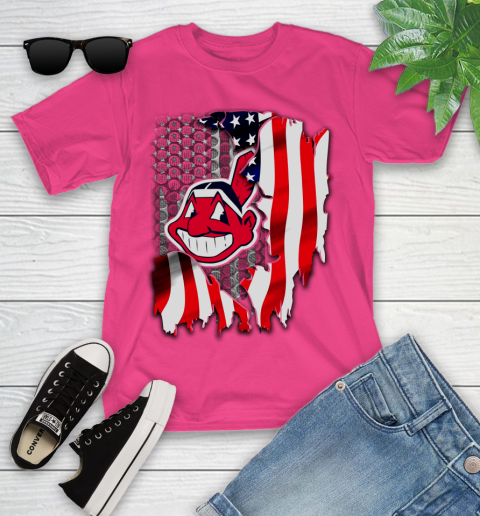 Cleveland Indians MLB Baseball American Flag Youth T-Shirt 11