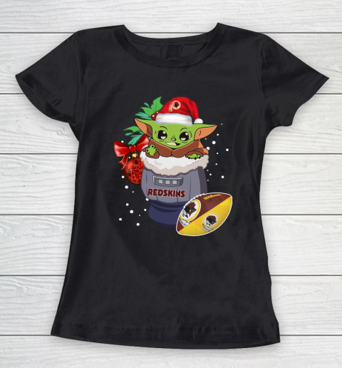 Washington Redskins Christmas Baby Yoda Star Wars Funny Happy NFL Women's T-Shirt 2