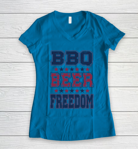 BBQ Beer Freedom Women's V-Neck T-Shirt 7