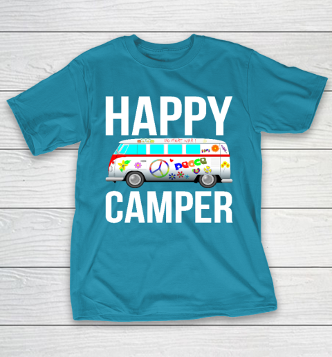 Happy Camper Camping Van Peace Sign Hippies 1970s Campers T-Shirt 7