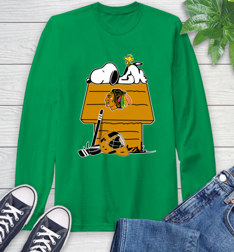 Chicago Blackhawks NHL Hockey Snoopy Woodstock The Peanuts Movie Long Sleeve T-Shirt 7