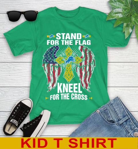NFL Football Detroit Lions Stand For Flag Kneel For The Cross Shirt Youth T-Shirt 7