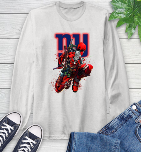 NFL Deadpool Marvel Comics Sports Football New York Giants Long Sleeve T-Shirt