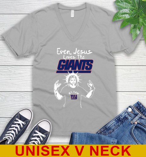 New York Giants NFL Football Even Jesus Loves The Giants Shirt V-Neck T-Shirt 3