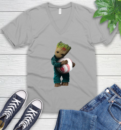MLB Groot Guardians Of The Galaxy Baseball Sports Cincinnati Reds V-Neck T-Shirt 4