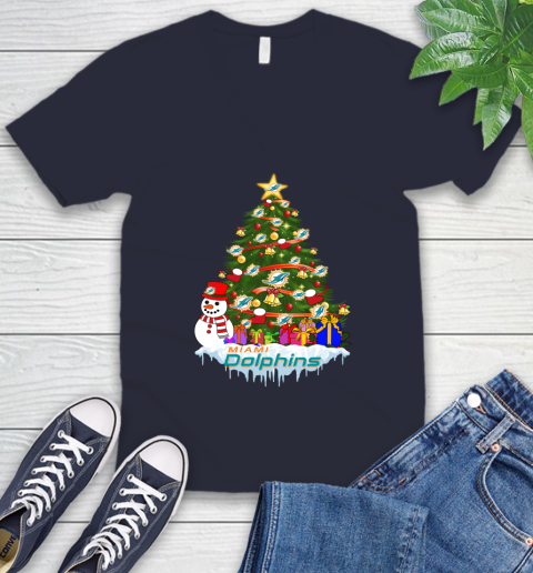 Miami Dolphins Merry Christmas NFL Football Sports V-Neck T-Shirt 3