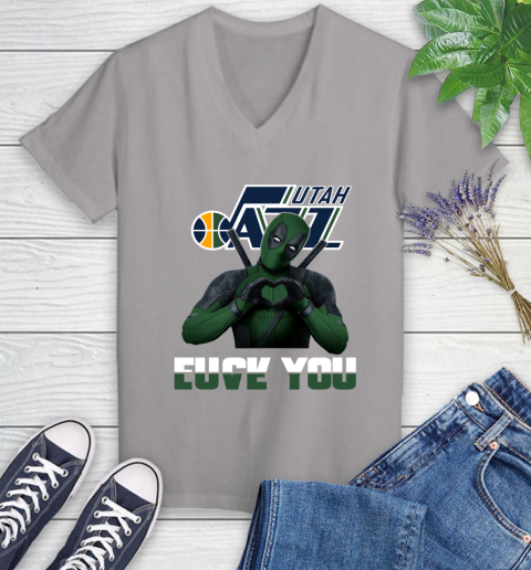 NBA Utah Jazz Deadpool Love You Fuck You Basketball Sports Women's V-Neck T-Shirt 5 NBA Utah Jazz Deadpool Love You Fuck You Basketball Sports Women's V-Neck T-Shirt - Image 5