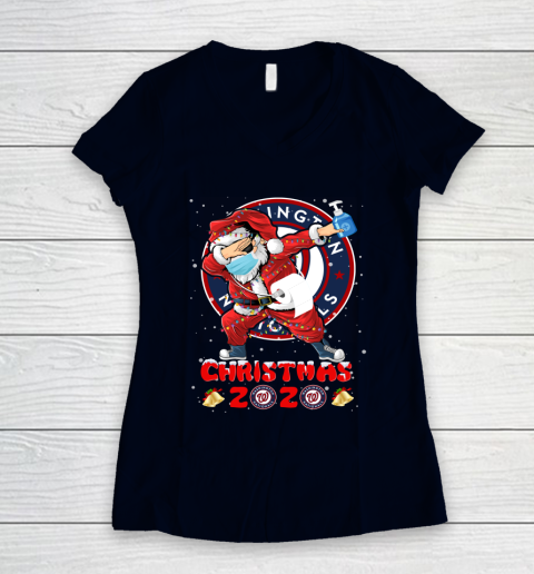 Washington Nationals Funny Santa Claus Dabbing Christmas 2020 MLB Women's V-Neck T-Shirt 2