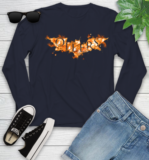 NHL Edmonton Oilers Batman Logo DC Hockey Sports Shirts Youth Long Sleeve 2