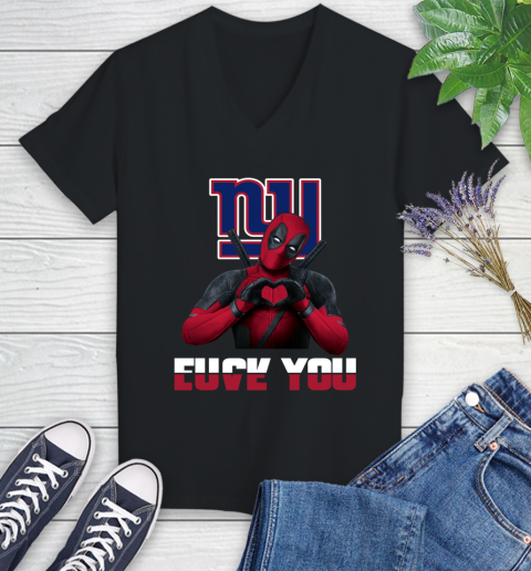 NHL New York Giants Deadpool Love You Fuck You Football Sports Women's V-Neck T-Shirt